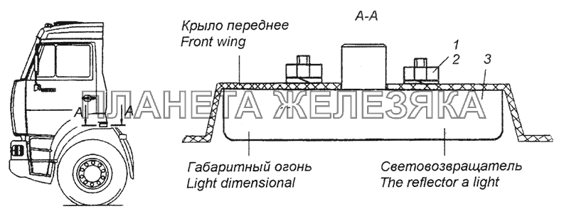 6460-3731001-06 Установка боковых габаритных фонарей КамАЗ-6522 (Euro-2, 3)